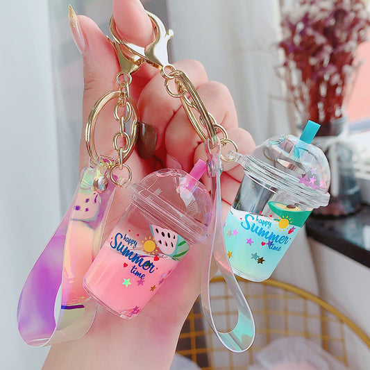 Cute Cartoon Fruit Milk Tea Bottle Keychain - BossBabe401