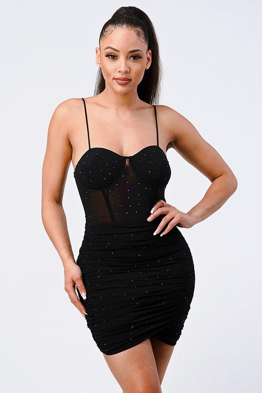 Luxe Glitter Front Mesh Ribbed Cami Mini Dress - BossBabe401