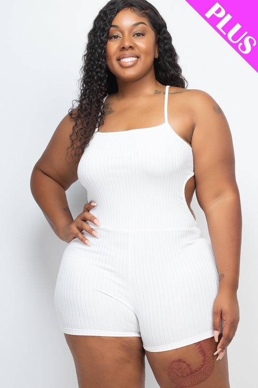 Ribbed Sleeveless Back Cutout Bodycon Plus Size Active Romper - BossBabe401