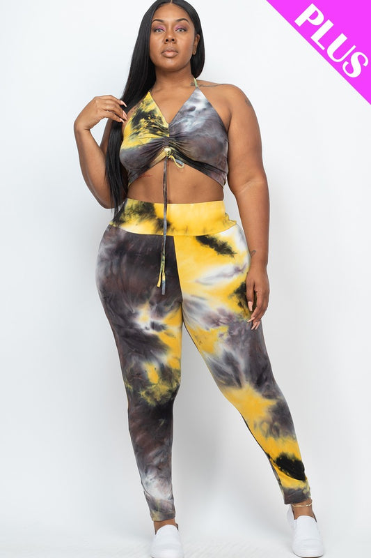 Plus Adjustable Ruched Crop Top And Leggings Set - BossBabe401