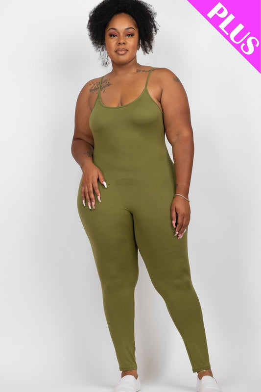Plus Size Solid Bodycon Cami Jumpsuit - BossBabe401