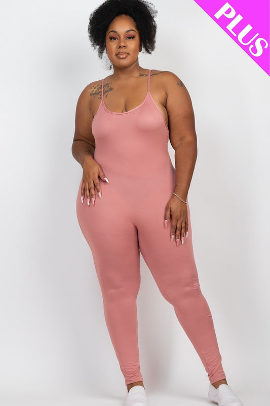 Plus Size Solid Bodycon Cami Jumpsuit - BossBabe401