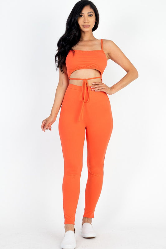 Solid Tie Front Cut Out Jumpsuit - BossBabe401