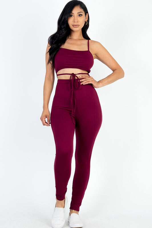Solid Tie Front Cut Out Jumpsuit - BossBabe401