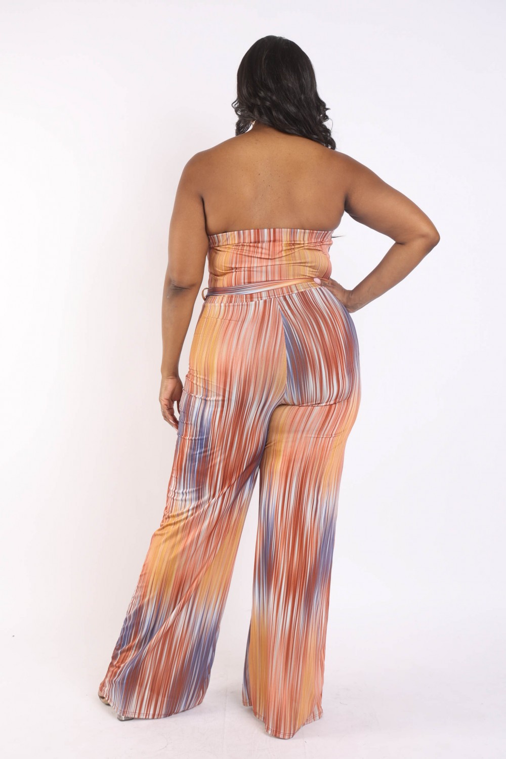 Printed Tube Jumpsuit With Self Belt - BossBabe401