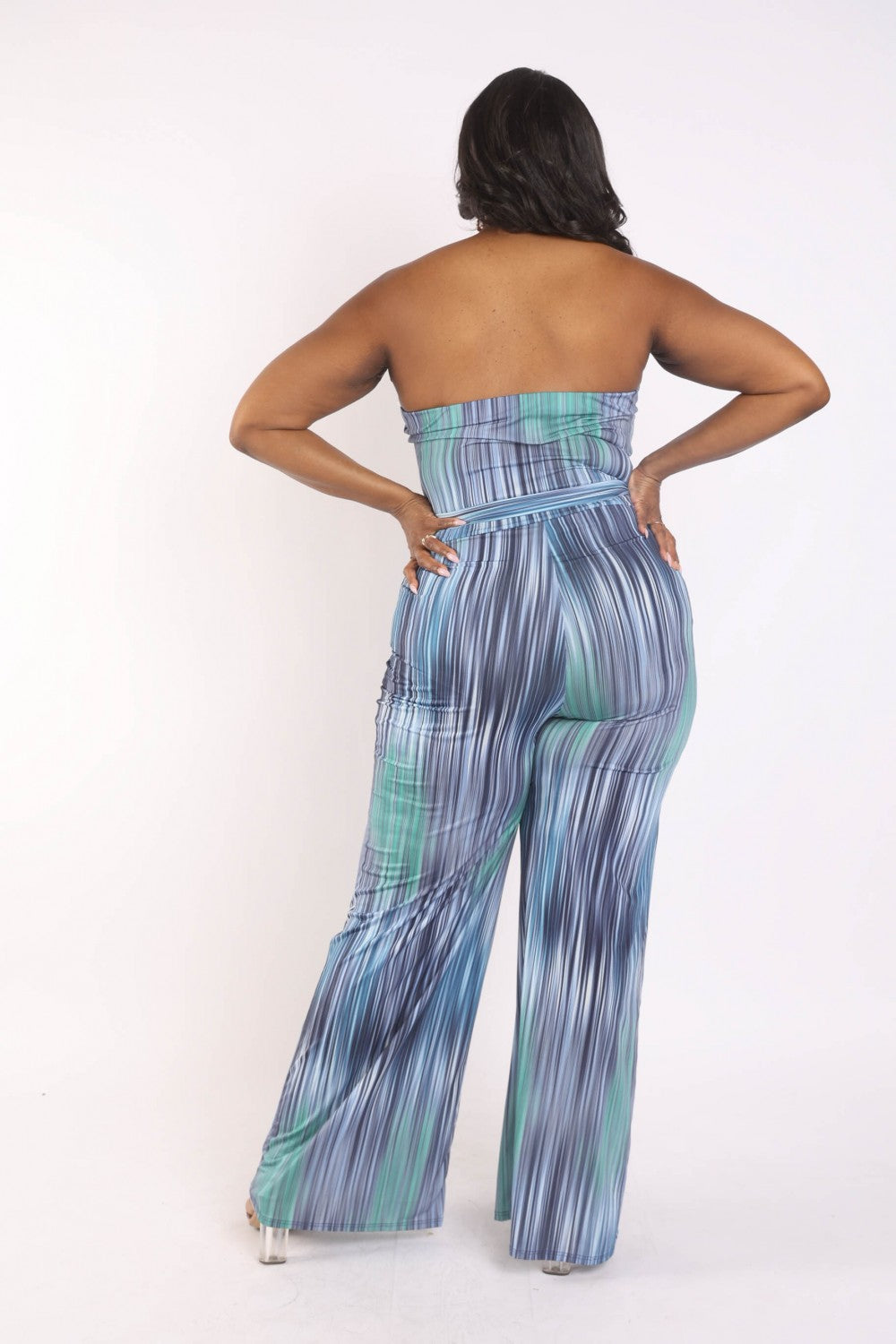 Printed Tube Jumpsuit With Self Belt - BossBabe401