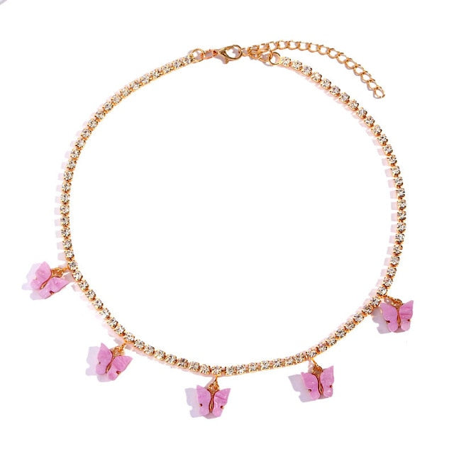 Trendy Cute Iced Out Butterfly Choker Necklace - BossBabe401