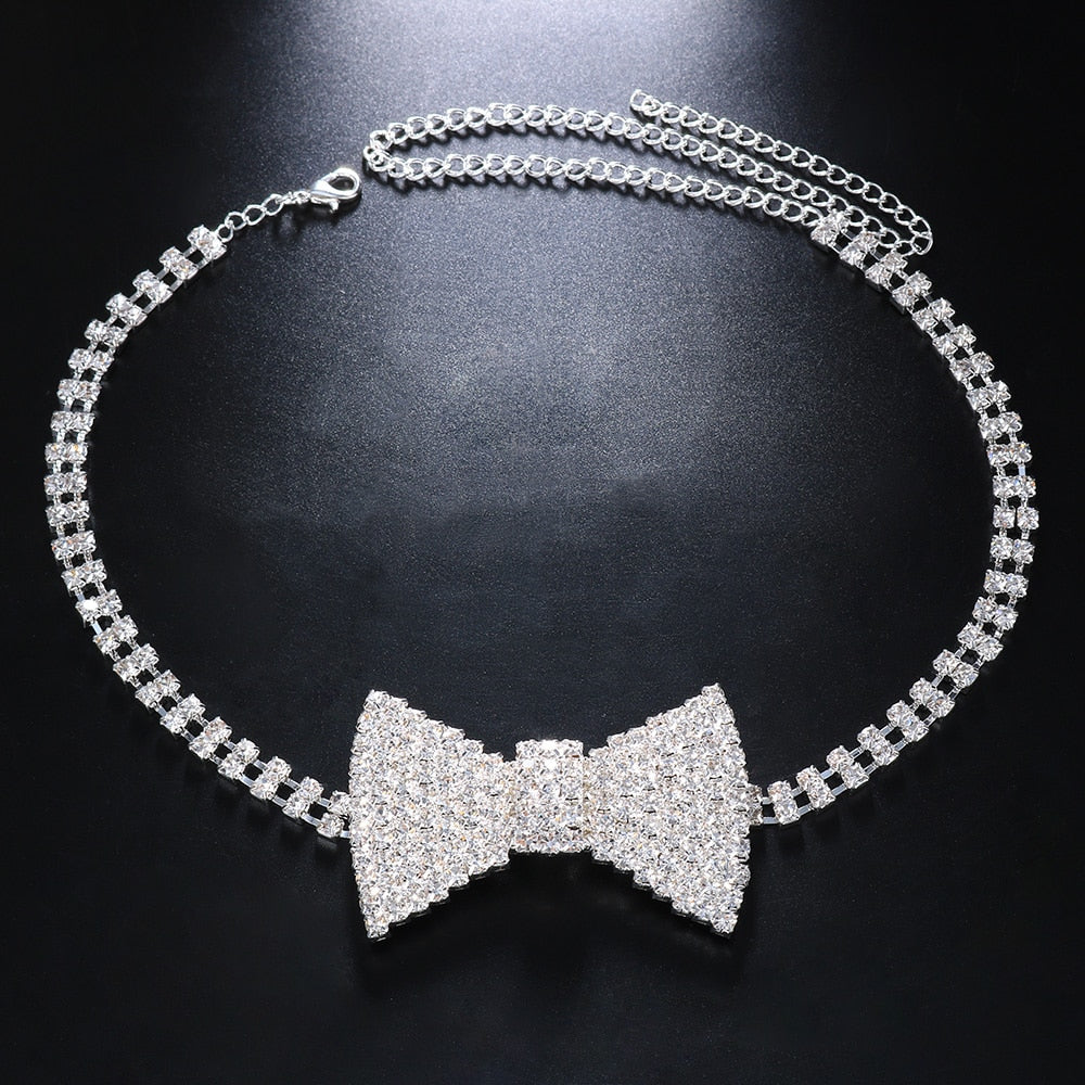 Classic Crystal Bow Tie Necklace Choker - BossBabe401