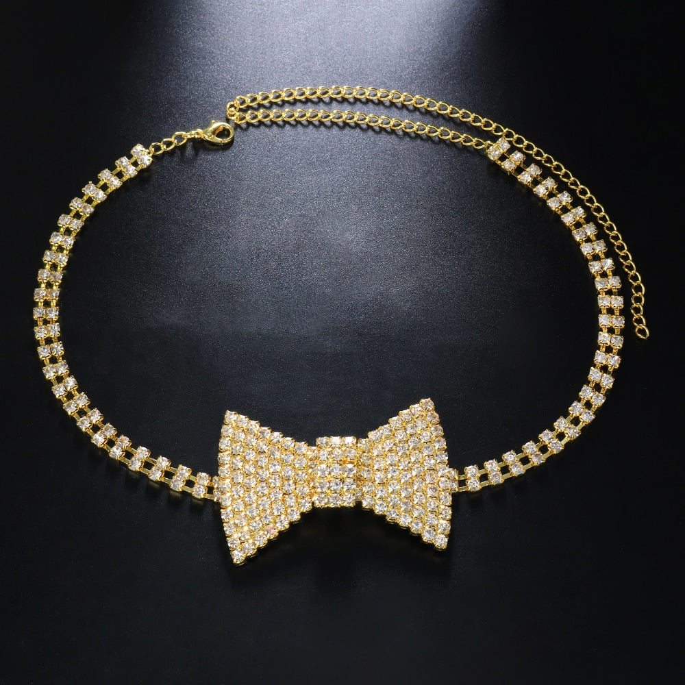 Classic Crystal Bow Tie Necklace Choker - BossBabe401