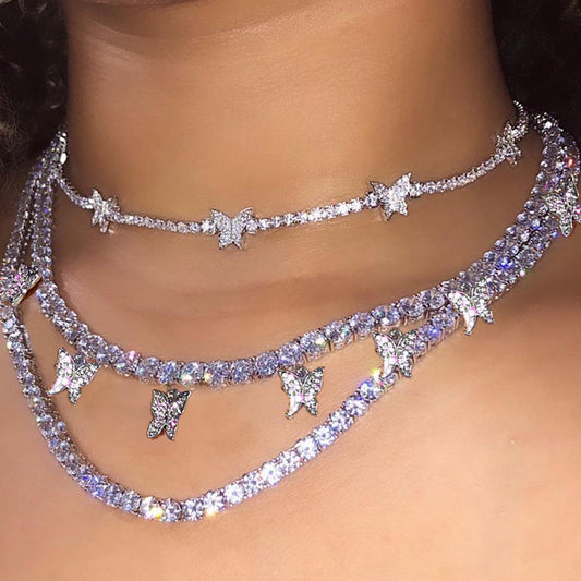 Trendy Cute Iced Out Butterfly Choker Necklace - BossBabe401