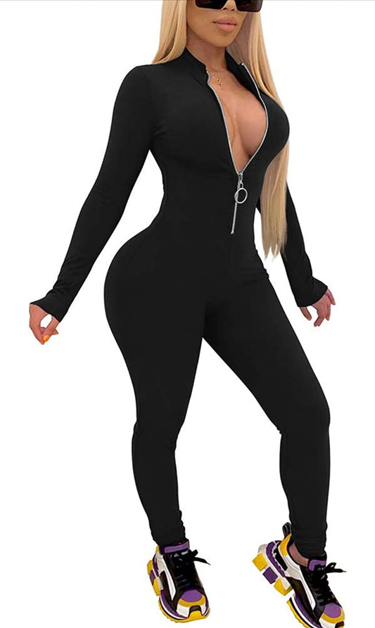 Sexy Zip-Up Bodycon Jumpsuit - BossBabe401