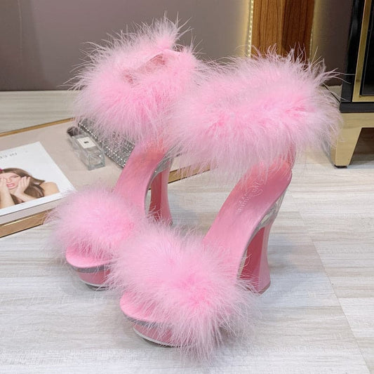 Iconic Peep Toe Feather High Heel Shoes - BossBabe401