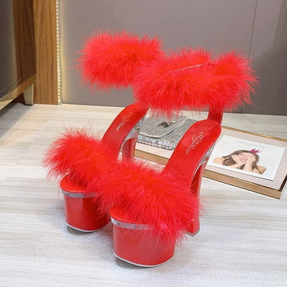 Iconic Peep Toe Feather High Heel Shoes - BossBabe401